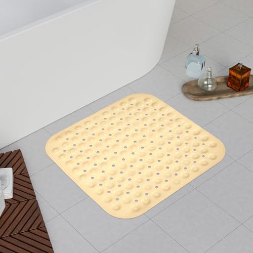 Image of Kuber Industries Bath Mat | PVC Bathroom Mat | Shower Bath Mat | Square Bath Tub Mat | Foot Massager Mat | Anti-Skid Floor Mat | Shower Mat | Cream