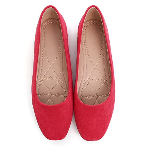 Image of ChaiRong Zhou Women Square Toe Ballets Flats Comfort Slip On Walking Shoes for Driving