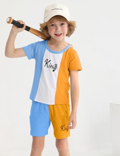 Image of mksodopy Toddler Boy Clothes Color Block Patchwork Short-Sleeved T-Shirt Color Block Shorts Boys Summer Outifts