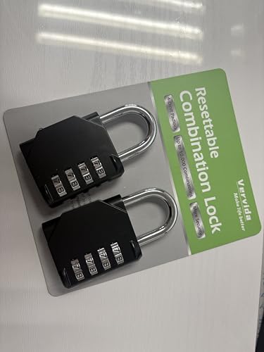 Image of Vervida Combination Lock Resettable asp Storage Black 2 Pack 4 Digit Outdoor Waterproof Combo Padlock for School Gym Locker, Sports Locker, Fence, Toolbox, Gate, Hasp Storage