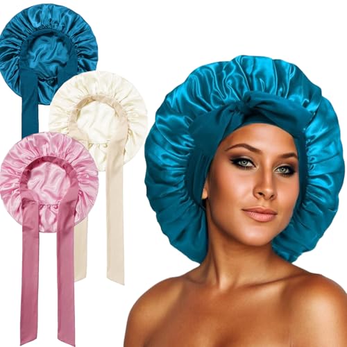 TYXHXTF 3 Stück Satin Haarhaube, Seidenhaube Zum Schlafen, Haarhaube für Die Nacht, Bonnet Schlafhaube, Seiden Schlafmütze für Schlaf, Dusche, Haarpflege, Spa, Friseursalons