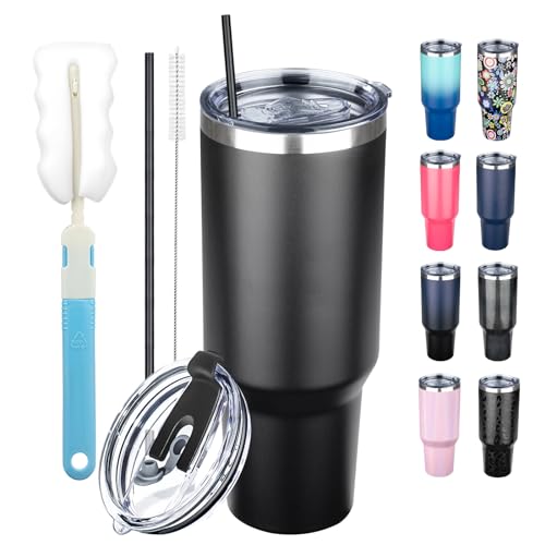 Comparison: Best Thermal Drinking Cups 8 GUDEMAO 40 oz Tumbler with Lids and Straws, Stainless Steel Insulated Coffee Tumbler, Double Wall Vacuum Insulated Travel Mug Cup, Leakproof Thermal Coffee Cup for Hot and Cold Drinks (Black)