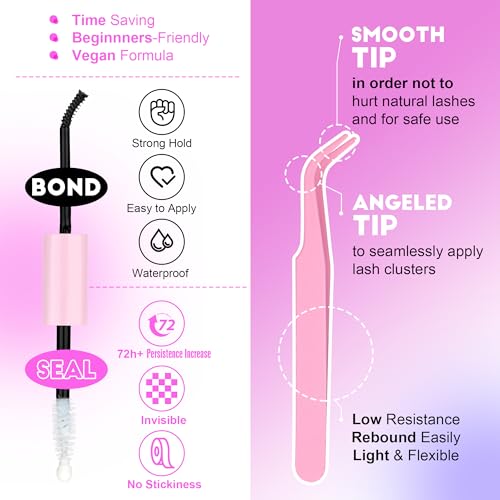 Image of Pawotence Lash Extension Kit DIY 280pcs Individual Lash Clusters Kit 50D 9-16mm Cluster Eyelash Extensions Kit with Lash Bond and Seal, Lash Tweezers for Self Application (50D, 0.07D, 9-16mm, Kit)