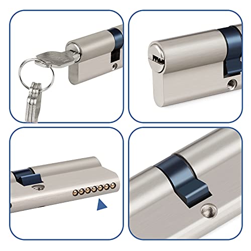 Hengsong Schließzylinder Profil-Zylinder Doppelzylinder 40/40 mit 8 Schlüsseln, Zylinderschloss,geeignet für alle Arten von Türen, aus Zinklegierung, Metallsilber-Knaufzylinder