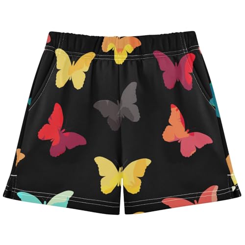 pnyoin Girl's Shorts Multi-Colored Butterflies Athletic Running Shorts with Pockets Size 14-15t
