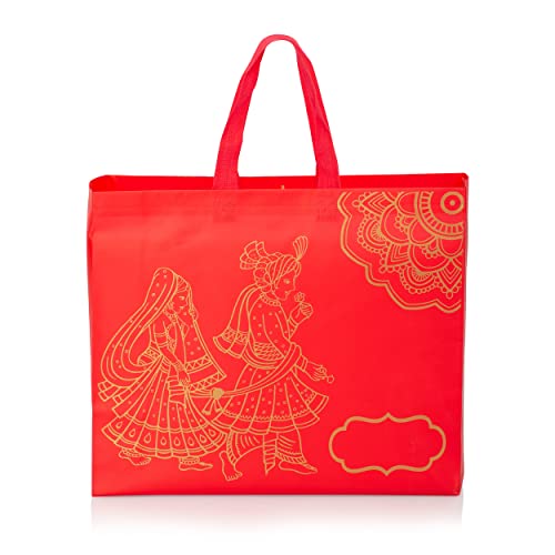 Image of Drapme Wedding Special Reusable Non-Woven Laminated Gift Bags - Shagun & Traditional Gifting, Saree Mithai Chandi Carry Bag (Red, Pack of 20)