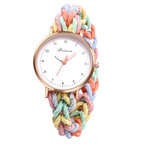 Oidea Scrunchie Elastic Strap Watches for Women: Ultra Thin Retractable Easy Reader Watch Multi-Color Braided Band Quartz Analog Bracelet Watch Casual Ladies Wristwatch, Style b