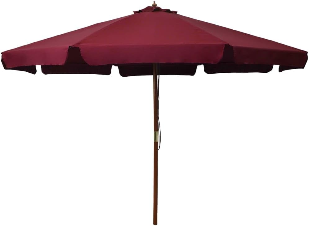 vidaXL Outdoor Parasol 129.9” - Practical and Spacious Burgundy Garden Umbrella with Sturdy Wooden Pole - Anti-fade, Easy-to-Clean Polyester Material - Double Pulley System for Easy Operation