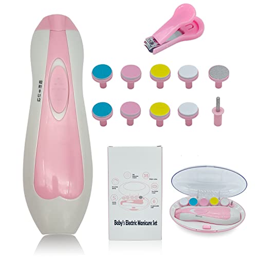 Baby Nail Trimmer File Electric With Nail Cutters, 10 Grinding Heads And Led Light, Trim Polish Grooming Kit For Newborn Infant Toddler Kids Or Adults Toes And Fingernails Care.(Pink) #TOP4