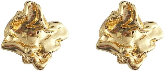 Geometric Rectangle Gold Stud Earrings for Women Irregular Dainty Thick Stud Hammered Chunky Statement Square Earrings Jewelry Gift