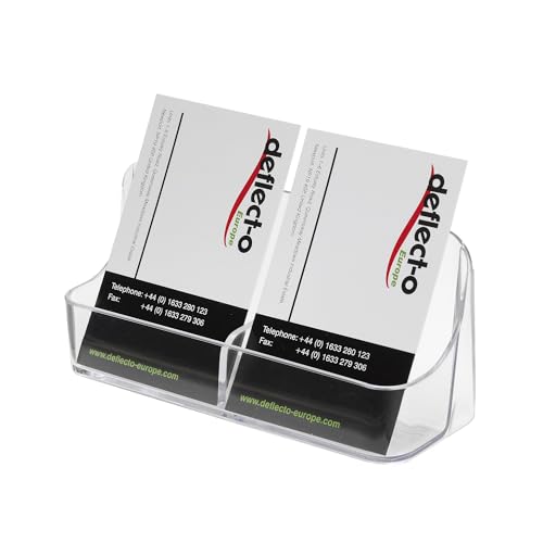 Deflecto | Clear Acrylic 2 Pocket Desktop Business Card Holder | Landscape Business Card Display for Home, Business & Exhibition | Up to 100 Cards