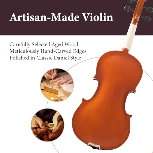 Image of 4 /4 Full Size Beginner Violin - Acoustic Fiddle Set for Adults, Teens, and Students (Age 12+), with Case, Bow, Bridge, and Rosin (Brown)