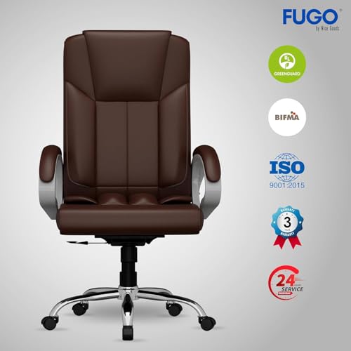 Image of FUGO FG17 Orthopedic Boss Chair with 3 Year Warranty | Leatherette Office Chair | Ergonomic Executive Chair with Spacious Cushioned Seat | Heavy Duty Metal Base | Rocking Function (Brown)