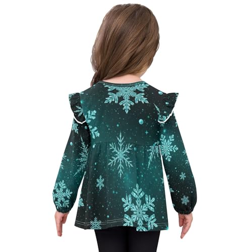 Teal Sky Snowflake Pattern Infant/Toddler Girl Long Sleeve T-Shirts Toddler Baby Casual Crewneck Soft Tee 5T4