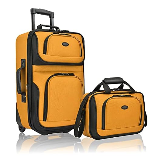 U.S. Traveler Rio Fabric Expandable Carry-on Luggage, Rolling Suitcase, Orange, 2 Wheel Set