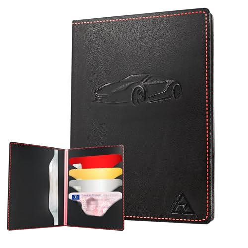 Autodomy Cartera de Documentos para Coche en Cuero | Estuche para Permiso de Conducir Mantén Tus Documentos Organizados | Porta Documentos de Coche Protege del Agua y Arañazos (Medidas Francia)