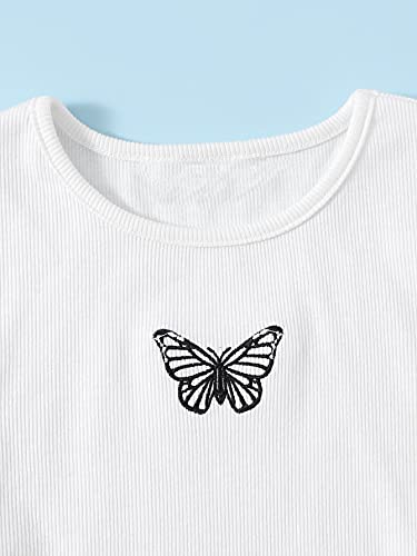 Romwe Girl's 2 Pack T Shirt Graphic Butterfly Print Short Sleeve Crop Tops Black White 11-12Y #TOP3