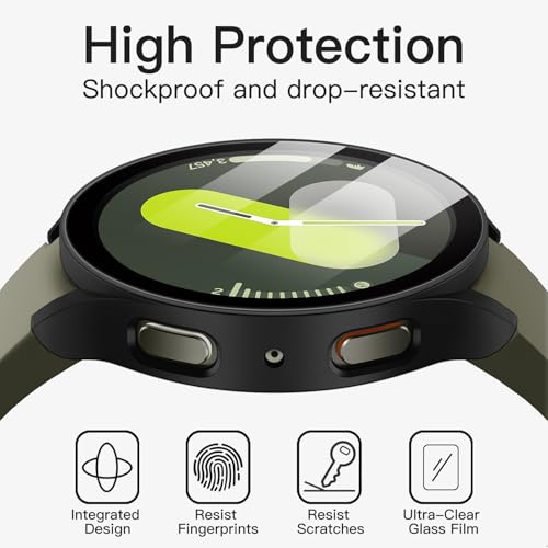 Image of JETech Cover Case with Screen Protector for Samsung Galaxy Watch 7 44mm, Overall Protective Cover, Built-in Tempered Glass Film High Sensitivity, 2 Pack (Black)