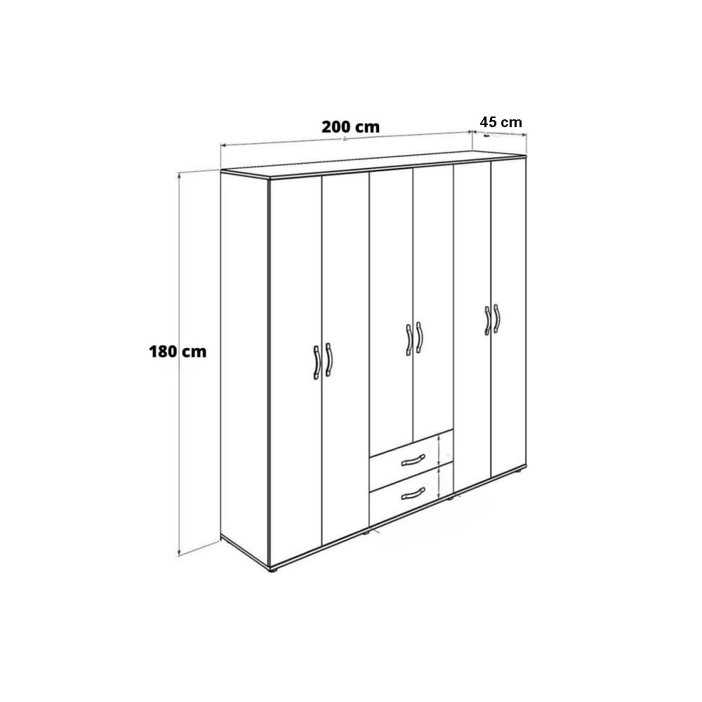 Indomita Armadio 6 ante 2 cassetti rovere 200x45x180H