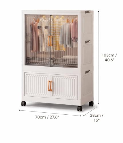 Image of Mevigo 2-Door Plastic Wardrobe for Kids| Almirah and Wardrobe for Baby Clothes| Modular Storage Cabinet with Wheel Organizer for Cupboard Rack for Clothes /Shoes /Books /Toy -White-Y711
