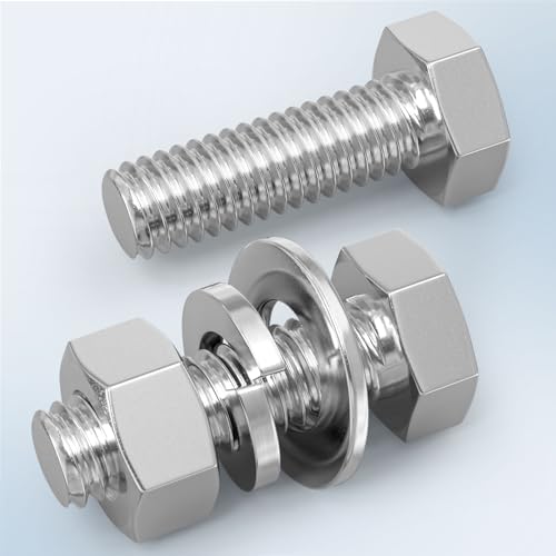 Image of 10PCS 1 /2-13 x 1-1 /4 inch 304 Stainless Steel External Hex Bolt, Fully Threaded Bolt with Nut Flat & Lock Washers and Spanner