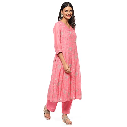 Image of BIBA Women Cotton Blend Kalidar Kurta Palazzo Suit Set
