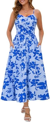 Annebouti Women 2026 Summer Spring Ruched Maxi Dress Adjustable S...