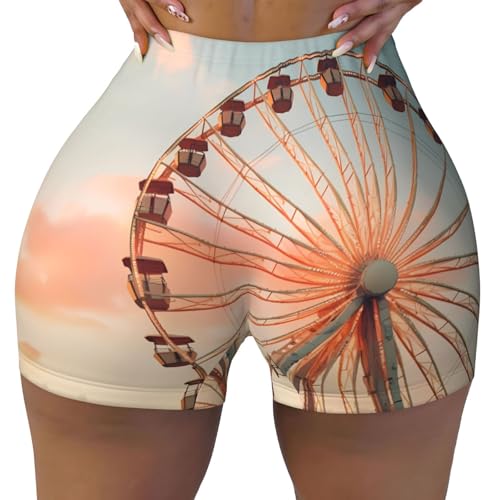 Ferris Wheel Beautiful Sky Pattern Sports Shorts, high Elastic Slim Fitness Pants, Suitable for Yoga/Leisure/Daily wear