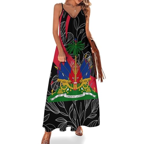Robe longue maxi d'été pour femme col en V imprimé tropical Haïti chic