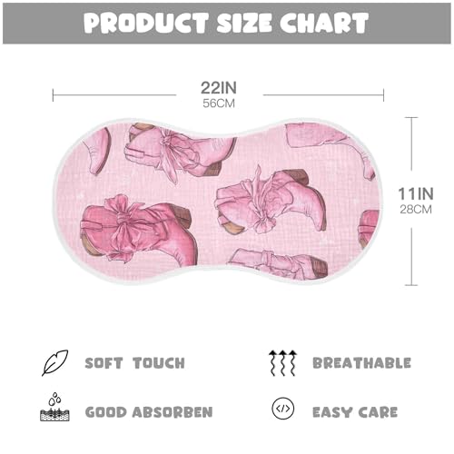 Western Cowgirl Boots Pinks Burp Cloths Baby Boys Girls Absorbent Soft Cotton Burping Cloths Rags, 2 Pack2