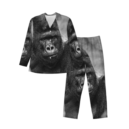 Portrait Of A Gorilla Mens Pajamas Set Button Down Sleepwear Set Long Sleeve Loungewear With Pockets3