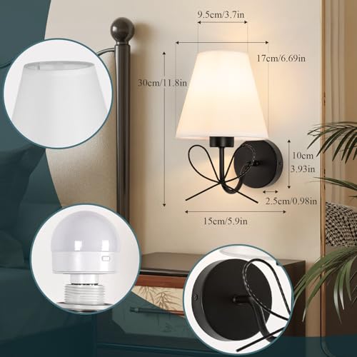 Image of ADISUN Modern Wall Sconce Set of Two, Battery Operated Wall Sconce Remote Control Dimmable Wall Lamp Wireless Sconces for Living Room Bathroom Dining Room Corridor Staircase (2 Bulbs Included)
