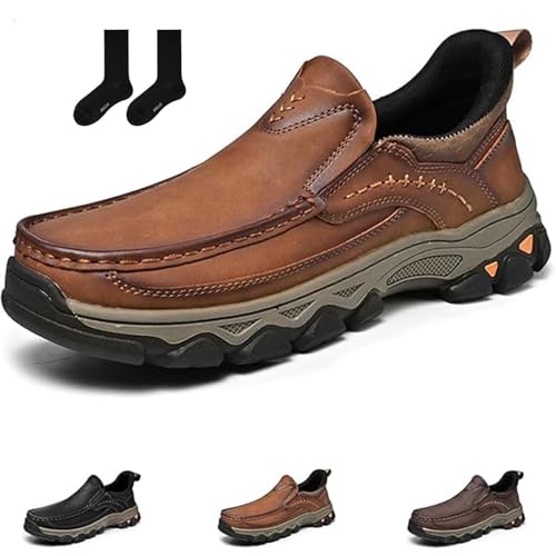 Enjerr Orthopedic Shoes Men, Enjeer Shoes for Seniors with Balance Issues, 2025 New Men's Orthopedic Comfortable Leather Casual Slip On Walking Loafers