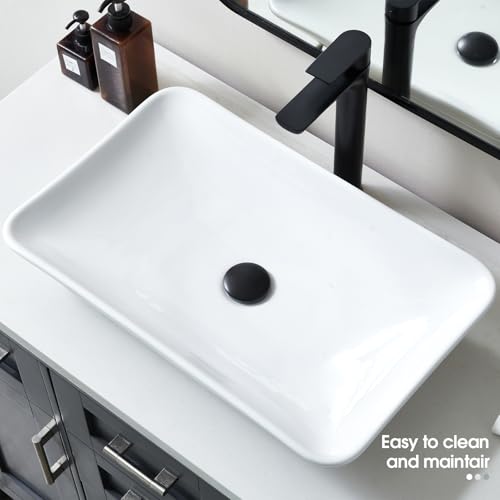 NOHALIPY 24*15 Inch Glossy White Modern Art Countertop Bathroom Vessel Sink, Decorative-Functional Ceramics Rectangle Vessel Sinks, Elegant Above Counter Large Washbasin Bowl for Bathroom Vanity, RVs