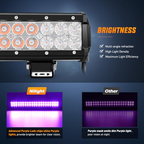 Nilight LED Light Bar 20 Inch 126W Spot Flood Combo Purple Beam Off Road Lamp Fishing Hunting Emergency Deck Work Lighting for Trucks UTV Pick-up Van Boat Tractor by Nilight - Image 3