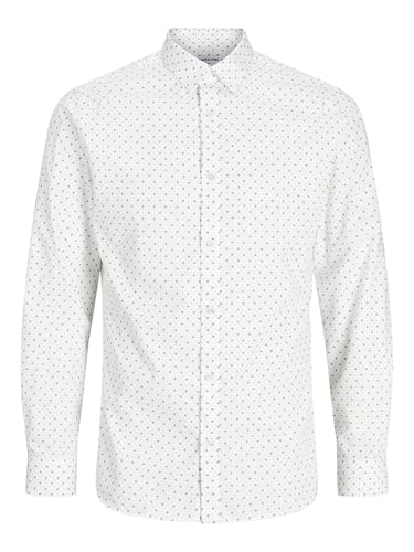 JACK & JONES Jjjoe Print Shirt LS Aw24 Camisa Casual, Blanco/Detalle: Ditsy AOP, XXL para Hombre