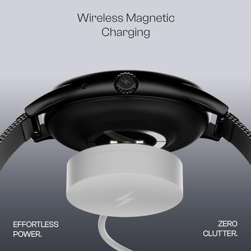 Image of Fire-Boltt Phoenix Air Smart Watch 1.26 inch Round Display, Rotating Button, Wireless Charging, Ultra Lightweight Metal Body, Bluetooth Calling, Smartwatch with Silicone & Mesh Steel Straps Onyx Black