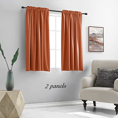 Image of DONREN Burnt Orange Blackout Curtain Drapes for Bedroom - 48 Inch Length Small Window Treatment Rod Pocket Curtain Drapes (Set of 2 Panels,52 W x 48 L)