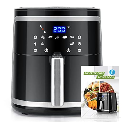 Aigostar Cube - Freidora de aire sin aceite 7L, 1900W, 7 funciones preestablecidas + mantener caliente, modo manual, panel LED táctil. Doble uso: con cesta o cajón. Sin BPA. Libro de recetas incluido