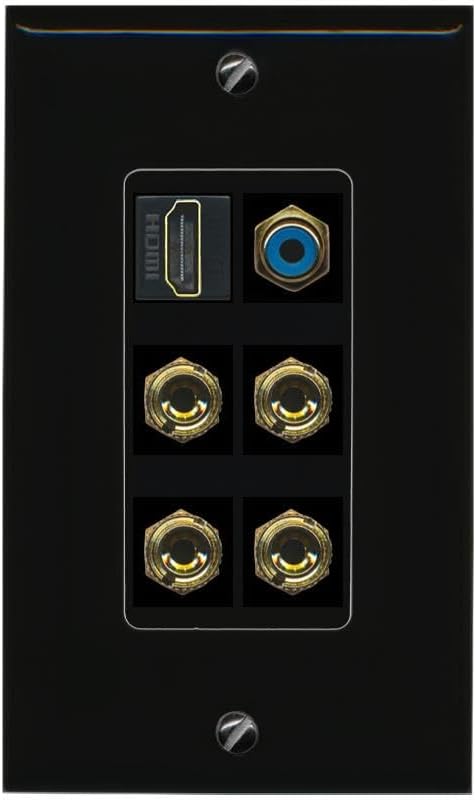 RiteAV 2 Speaker 4 Banana Binding Post HDMI RCA Wall Plate - 1 Gang Decorative [Stainless/White]