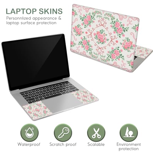 Image of DINKY Laptop Skin Sticker Decal 15.6 inch 15.4 inch 12 inch 13 inch 13.3 inch 14 inch 15 inch Laptop Universal Vinyl Skin Stickers Cover Art Decal Notebook PC Personalized Protector, Pink Floral Bow