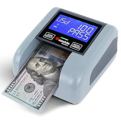 Cassida Quattro Fast Automatic Currency Counterfeit Detector with Advanced Sensors (UV,MG,IR,MT,Thickness,Size) - All-Orientation Feeding - Rechargeable Battery - 3.5 Value (Pass/Fail + UV/MG)