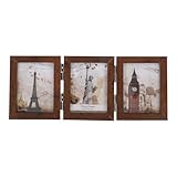 Ciieeo Marco de Fotos Plegable Triple Bisagra de Mdf con Frente de Vidrio Orgánico, Color Marrón Oscuro, para Escritorio, con Capacidad para 6 Fotos de 5 Pulgadas, Adecuado Decoración