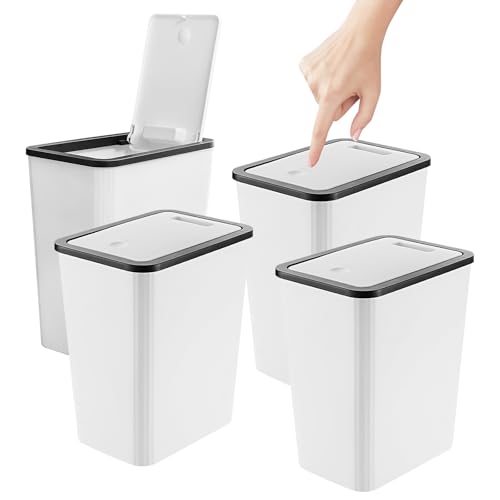 Bote de Basura para Baño con Tapa Juego de 4, 13 L/3.4 Gallon de Basura Cocina, para Baño, Cocina, Despacho, Dormitorio, Aseo, Salón, Cubeta de Basura...