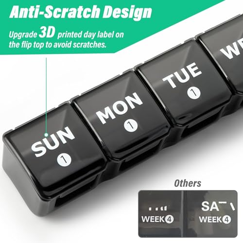 Image of Large Monthly Pill Organizer, XL 4 Weeks Pill Box,28 Day Pill Cases Organizerd by Week,Big Compartment Pill Container with Dust-Proof,for Pills /Vitamin /Fish Oil /Supplements,by Yaklim (Black)