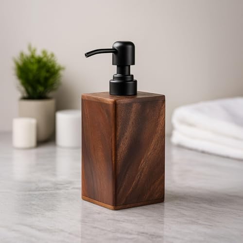Image of 200ml Solid Wood Soap Dispenser for Bathroom,Kitchen -Wooden Refillable Hand Soap Pump, Lotion Dispenser, Bathroom Accessories, Wood Lotion Container (7oz /200ml)
