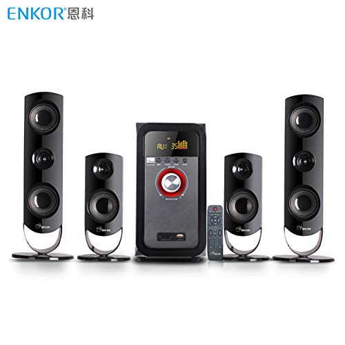 Image of ENKOR EK4868BT 4.1 Channel Bluetooth Home Theater Speaker System with 30W 5.25' Subwoofer, 3' Center & Full Range Speakers, Surround Sound, FM /USB /SD /HDMI, Karaoke, Black