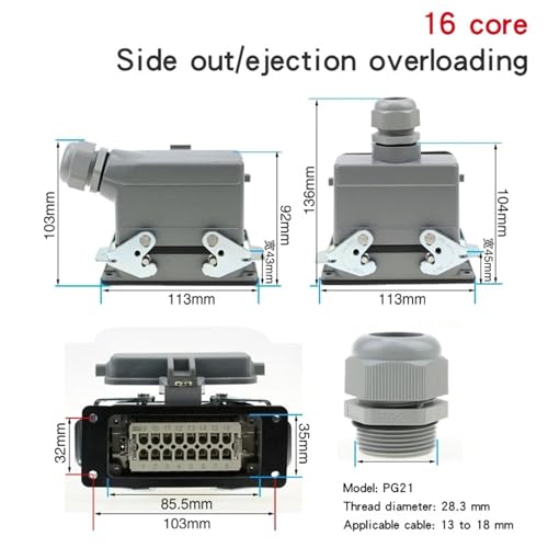 Connecteur rectangulaire robuste HDC-HE-16-5 avec embase haute de précision 16A