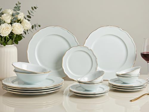 Image of Bodhi House 20-Piece Gold Rim Porcelain Dinner Set | Plates & Bowls Set | Lightweight, Chip Resistant, | Dishwasher Safe | Ideal for Home Dining & Gifting Tableware Set | White