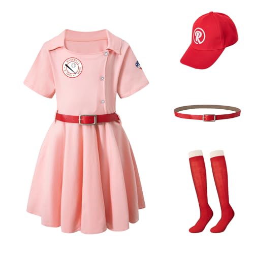 Okbebe Kids Baseball Player Costume Halloween Cosplay Movie Character Baseball Uniform Costumes For Girls (Pink 7-9Y)